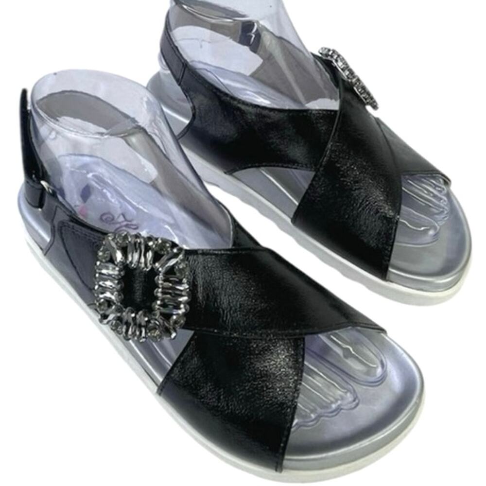 Helle Fashion Bashira Comfort Black Adj Jewel Rhinestone Slingback Sandal 7.5/38